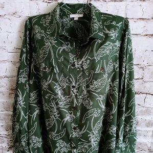 Woman Within Women's Plus Size Cotton Campshirt Shirt 18/20 Hawaiian Green